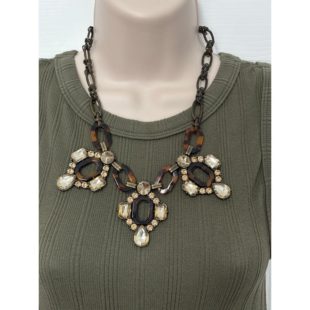 Plunder Women's Chunky Statement Bronze Chain Gold Rhinestone Bib Necklace BOHO